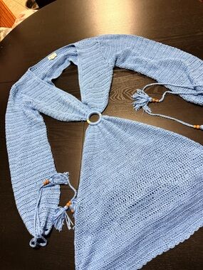 Beginning Boutique Light Blue Crochet Ring-Front Dress